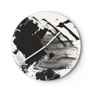 Reloj de pared - Reloj de vidrio - Abstracción dinámica en blanco y negro con trazos amplios. - 30x30cm - Abstracción: la expresión del negro - Decoración de pared moderna para salón, cocina y dormitorio ARTTOR