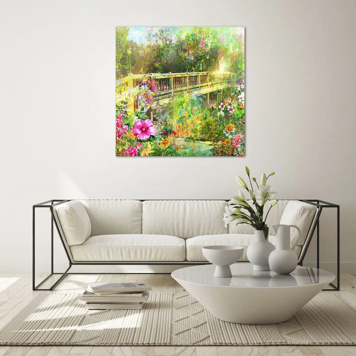 Cuadro sobre vidrio - Impresiones sobre Vidrio - Un puente de suspiros de primavera - 40x40 cm