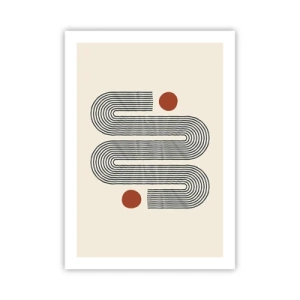 Póster - Patrón geométrico con líneas y círculos rojos. - 50x70cm - De principio a fin - Decoración de pared moderna para salón y dormitorio ARTTOR