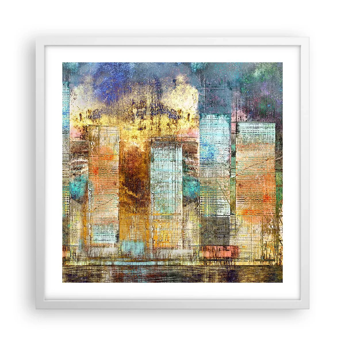 Póster en marco blanco - Metrópolis soleada - 50x50 cm