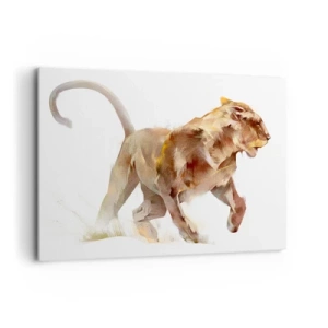 Cuadro sobre lienzo - Impresión de Imagen - Una leona corriendo en una interpretación artística - 100x70cm - Gracia salvaje - Decoración de pared moderna para salón y dormitorio ARTTOR