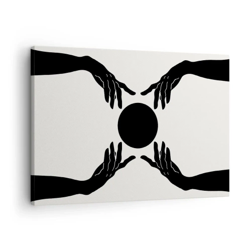Cuadro sobre lienzo - Impresión de Imagen - Manos negras en una composición simétrica con una pelota. - 70x50cm - Una señal secreta - Decoración de pared moderna para salón y dormitorio ARTTOR