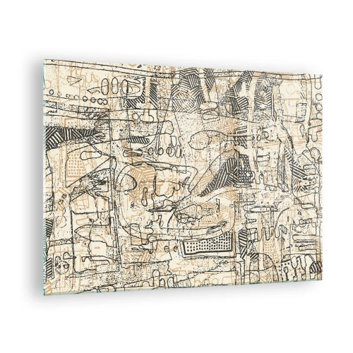 Cuadro sobre vidrio - Impresiones sobre Vidrio - Una estructura abstracta compleja con patrones geométricos y esquemáticos. - 70x50cm - A la espera de ser descifrado - Decoración de pared moderna para salón y dormitorio ARTTOR