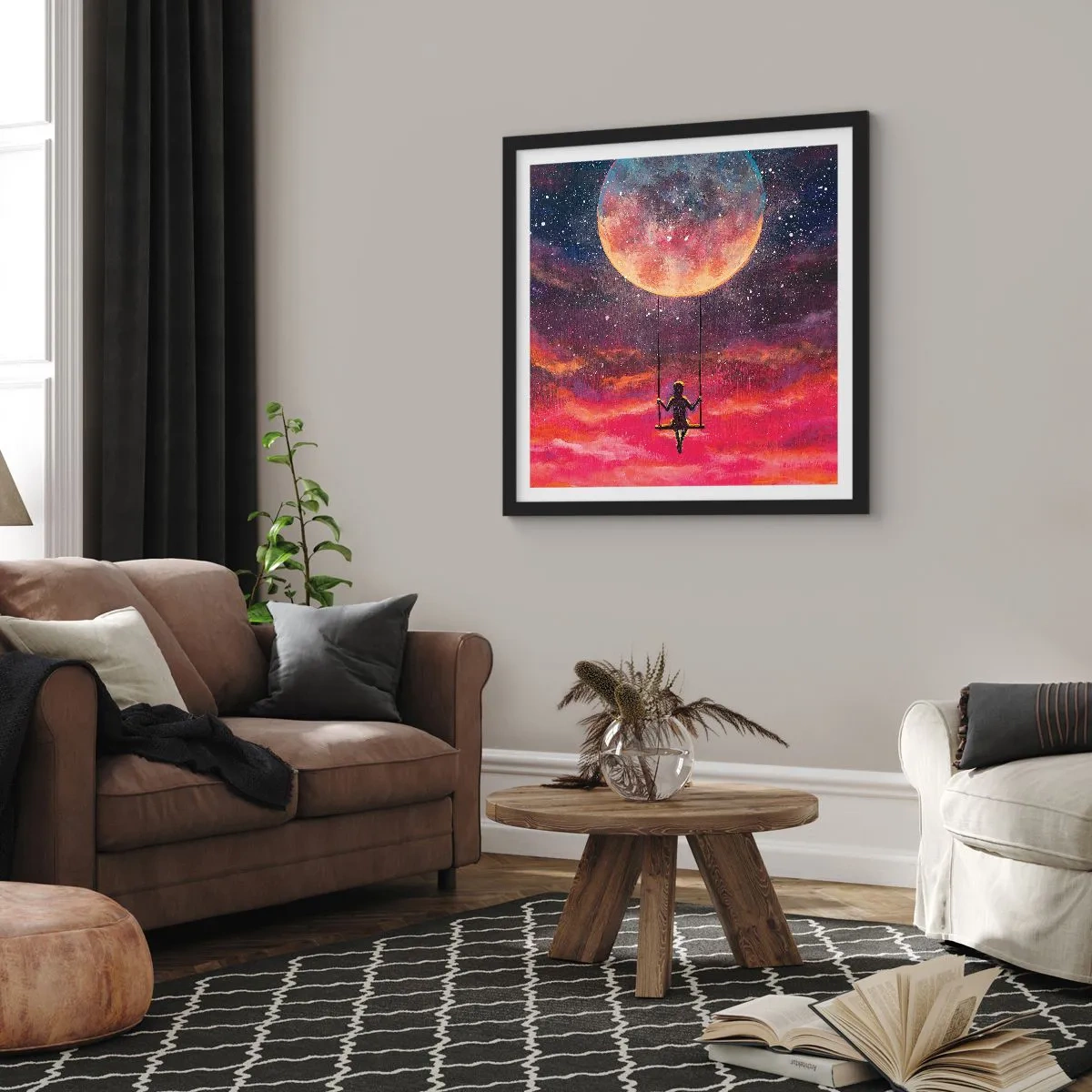 Póster en marco negro - Disfrutar de las nubes - 60x60 cm