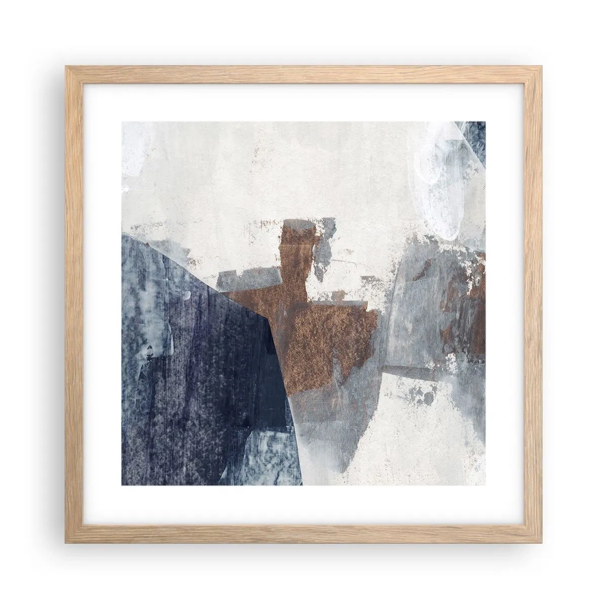 Póster en marco roble claro - Formas azules y marrones - 40x40 cm