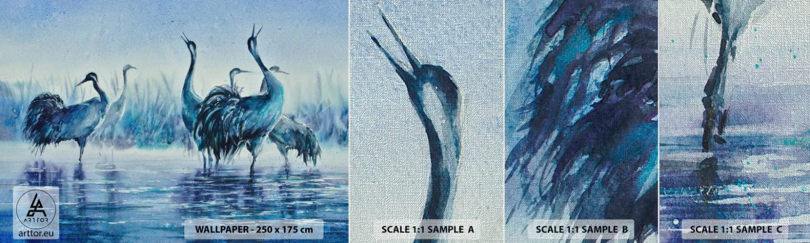 Muestra de fotomural Premium Canvas - Reunión matinal - Aves, Paisaje, Agua - 100x30 cm