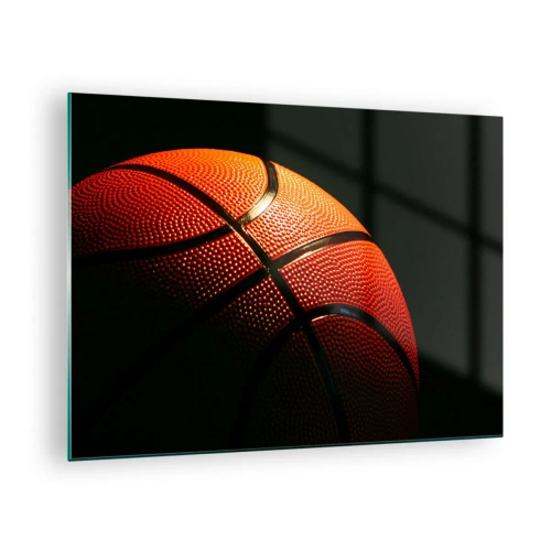 Cuadro sobre vidrio - Impresiones sobre Vidrio - Balón de baloncesto naranja sobre un fondo oscuro - 70x50cm - Hermoso como un planeta - Decoración de pared moderna para salón y dormitorio ARTTOR