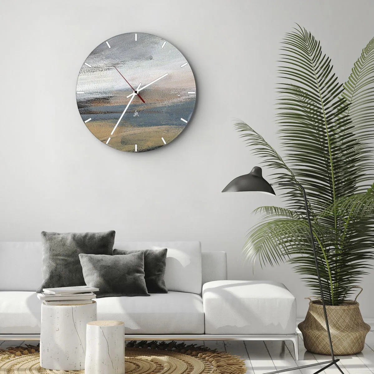 Reloj de pared - Reloj de vidrio - Una abstracción pictórica que se asemeja a un paisaje en tonos fríos. - 30x30cm - Abstracción: paisaje nórdico - Decoración de pared moderna para salón, cocina y dormitorio ARTTOR