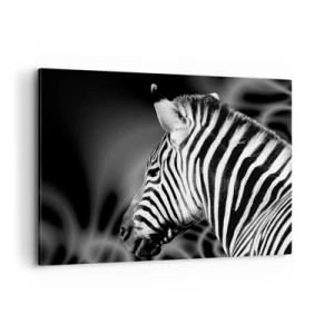Cuadro sobre lienzo - Impresión de Imagen - Retrato en blanco y negro de una cebra sobre un fondo de patrones abstractos. - 120x80cm - El blanco es blanco, el negro es negro - Decoración de pared moderna para salón y dormitorio ARTTOR