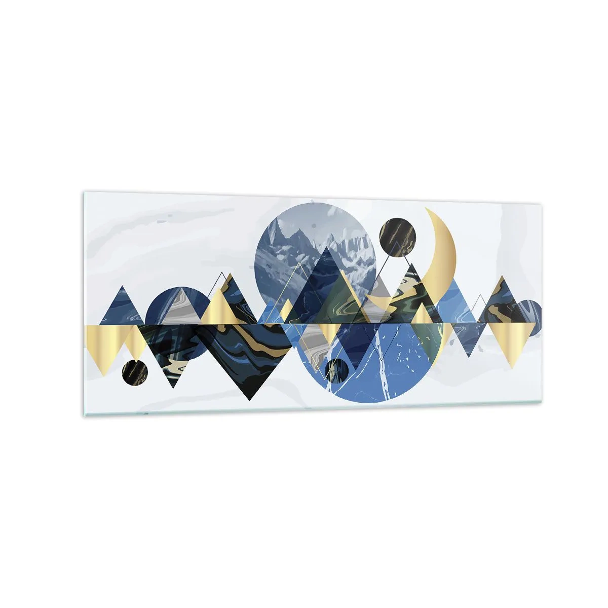 Cuadro sobre vidrio - Impresiones sobre Vidrio - Patrones geométricos abstractos con motivos montañosos - 120x50cm - Paisaje geométrico - Decoración de pared moderna para salón y dormitorio ARTTOR