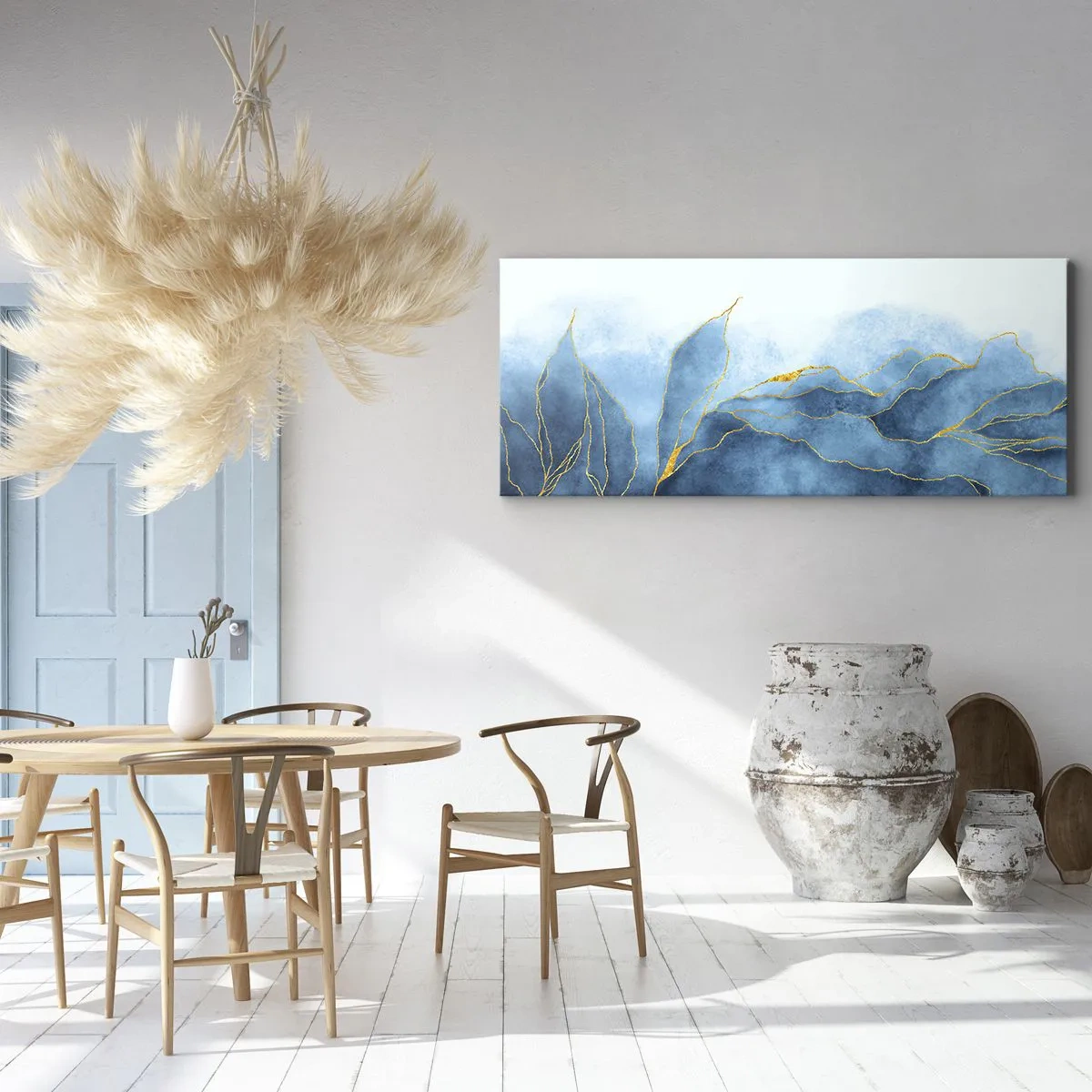 Cuadro sobre lienzo - Impresión de Imagen - Oro y azul - 100x40 cm
