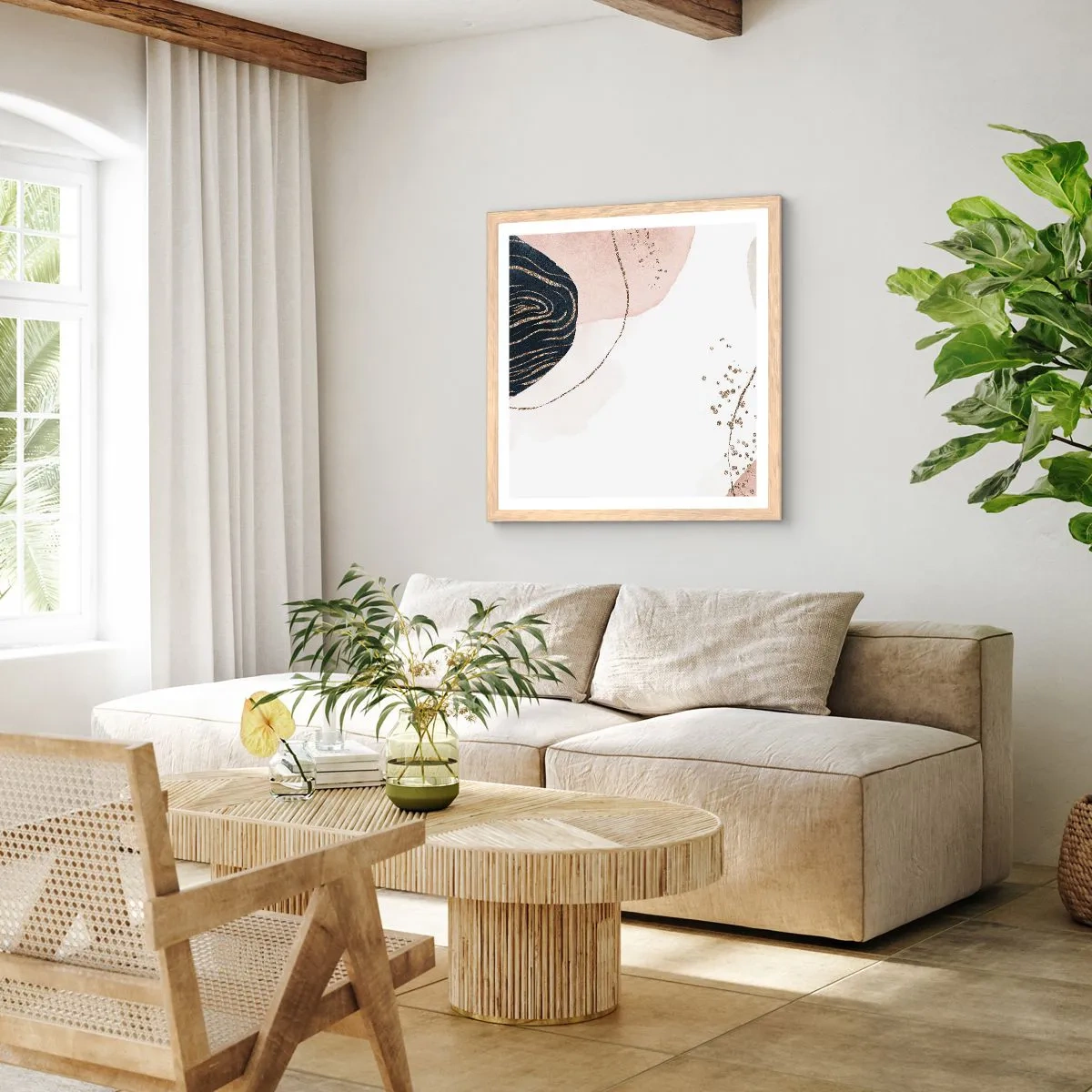 Póster en marco roble claro - Todo fluye - 50x50 cm