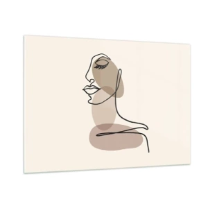 Cuadro sobre vidrio - Impresiones sobre Vidrio - Retrato del rostro de una mujer en estilo minimalista y abstracto. - 100x70cm - Escucharse a sí misma - Decoración de pared moderna para salón y dormitorio ARTTOR