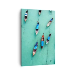 Cuadro sobre lienzo - Impresión de Imagen - Una vista aérea de barcos en aguas turquesas. - 80x120cm - En alegre espera - Decoración de pared moderna para salón y dormitorio ARTTOR