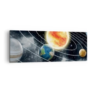 Cuadro sobre lienzo - Impresión de Imagen - Sistema solar con planetas y sol en el espacio. - 140x50cm - Danza cósmica - Decoración de pared moderna para salón y dormitorio ARTTOR