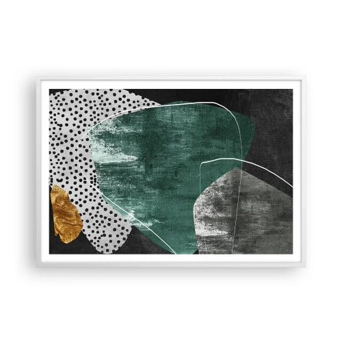 Póster en marco blanco - Abstracción colorista con un copo de oro - 100x70 cm