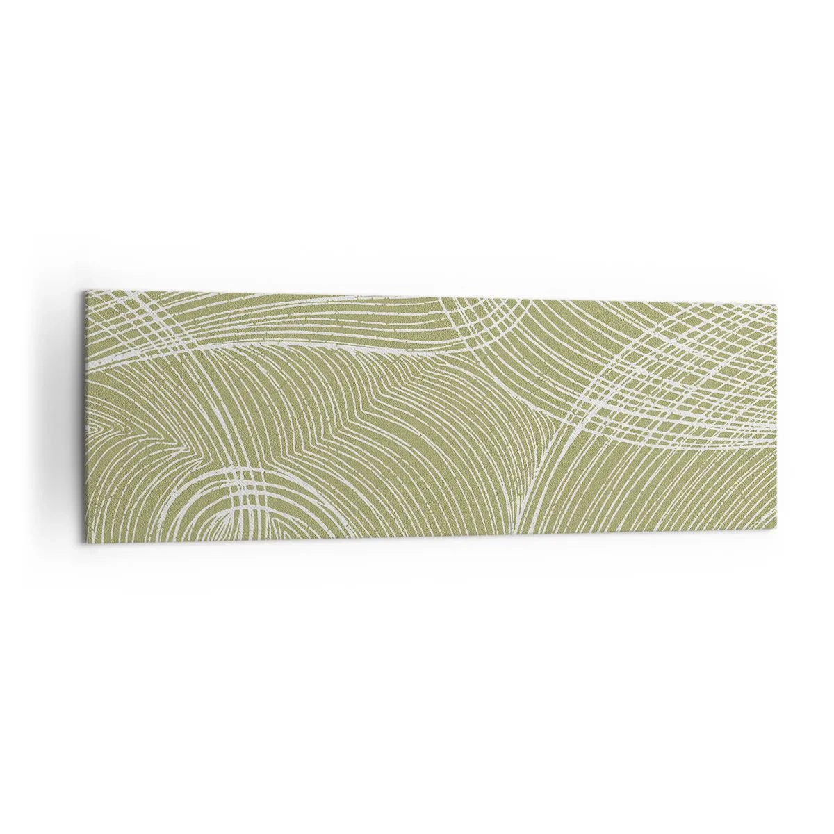 Cuadro sobre lienzo - Impresión de Imagen - Líneas verdes y blancas en una composición abstracta. - 160x50cm - Abstracción intrincada en blanco - Decoración de pared moderna para salón y dormitorio ARTTOR