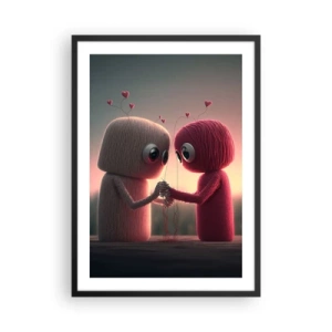 Póster en marco negro - Adorables personajes de hilo tomados de la mano. - 50x70cm - Todo el mundo puede amar - Decoración de pared moderna para salón y dormitorio ARTTOR