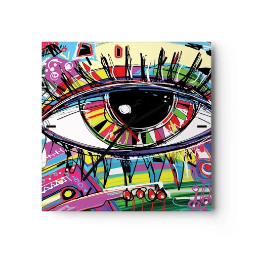 Reloj de pared - Reloj de vidrio - Un ojo colorido - un alma colorida - 40x40 cm