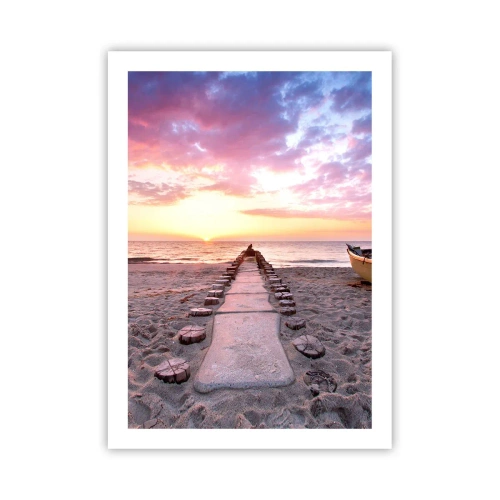 Póster - Camino de playa al atardecer - 50x70cm - Un momento de profunda experiencia - Decoración de pared moderna para salón y dormitorio ARTTOR