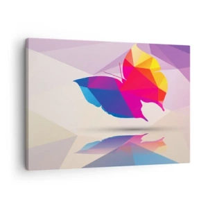Cuadro sobre lienzo - Impresión de Imagen - Silueta de mariposa geométrica en colores vibrantes. - 70x50cm - Arco iris de mariposa - Decoración de pared moderna para salón y dormitorio ARTTOR