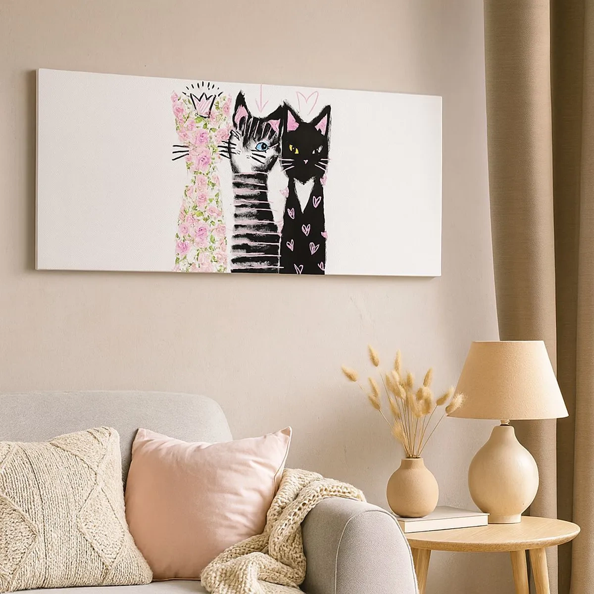 Cuadro sobre lienzo - Impresión de Imagen - Había tres gatitos - 100x40 cm