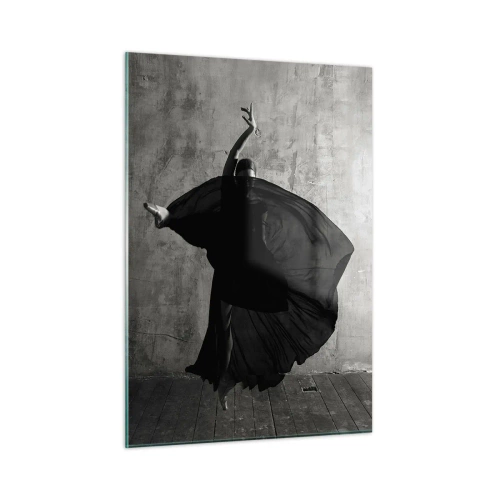 Cuadro sobre vidrio - Impresiones sobre Vidrio - Silueta en blanco y negro de una bailarina en una pose dinámica. - 50x70cm - Cargada de pasión - Decoración de pared moderna para salón y dormitorio ARTTOR