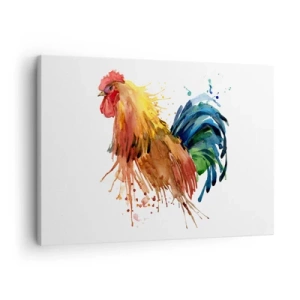 Cuadro sobre lienzo - Impresión de Imagen - Gallo colorido en estilo acuarela - 70x50cm - Un manto real, un orgullo real - Decoración de pared moderna para salón y dormitorio ARTTOR