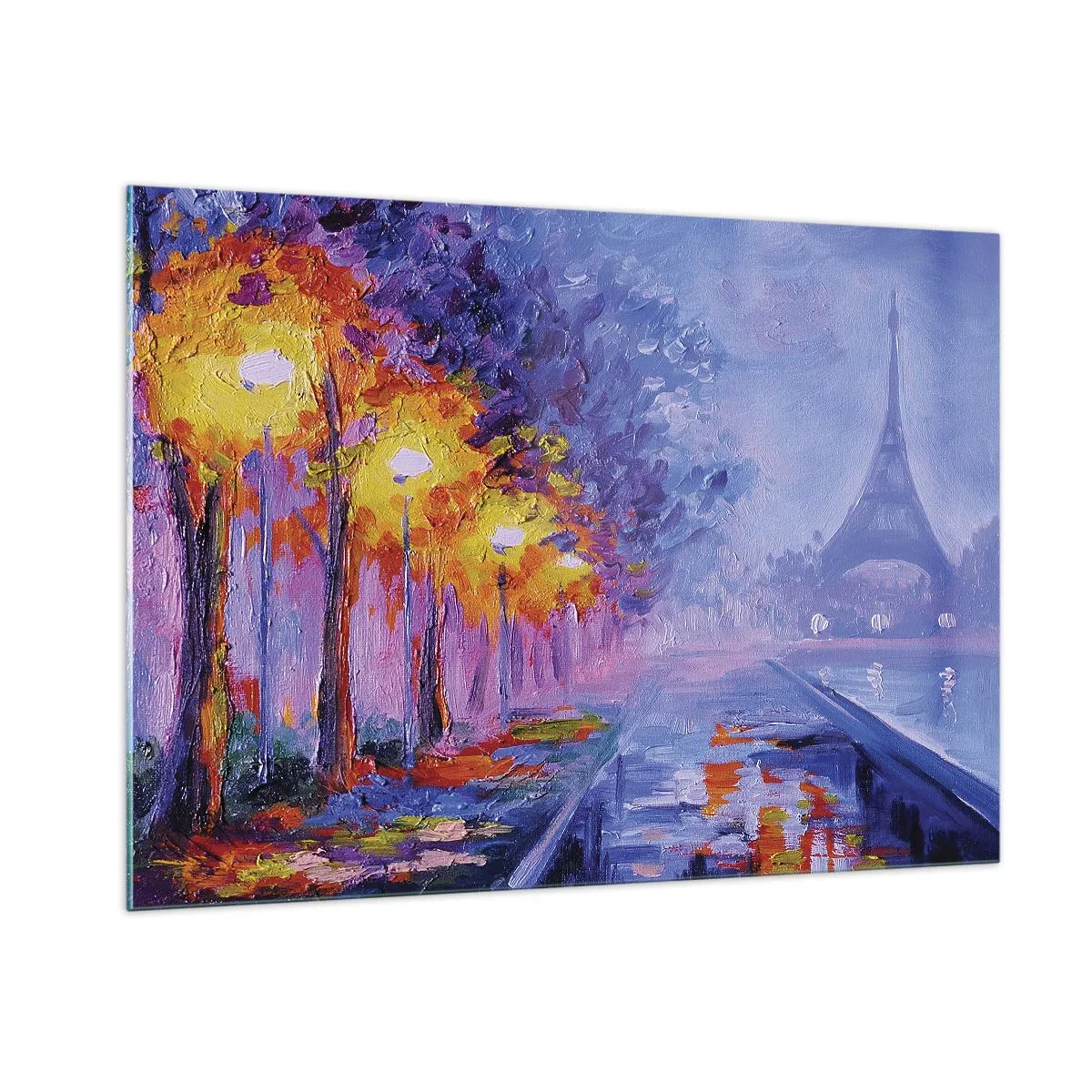 Cuadro sobre vidrio - Impresiones sobre Vidrio - Paseo nocturno por París con la Torre Eiffel - 100x70cm - Un paseo de ensueño - Decoración de pared moderna para salón y dormitorio ARTTOR