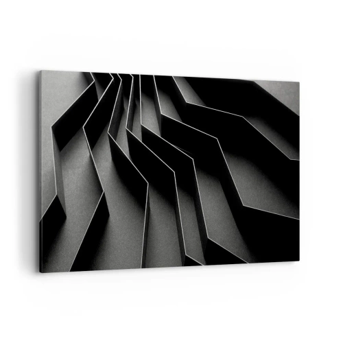 Cuadro sobre lienzo - Impresión de Imagen - Abstracción en blanco y negro con estructuras geométricas. - 120x80cm - Orden espacial - Decoración de pared moderna para salón y dormitorio ARTTOR