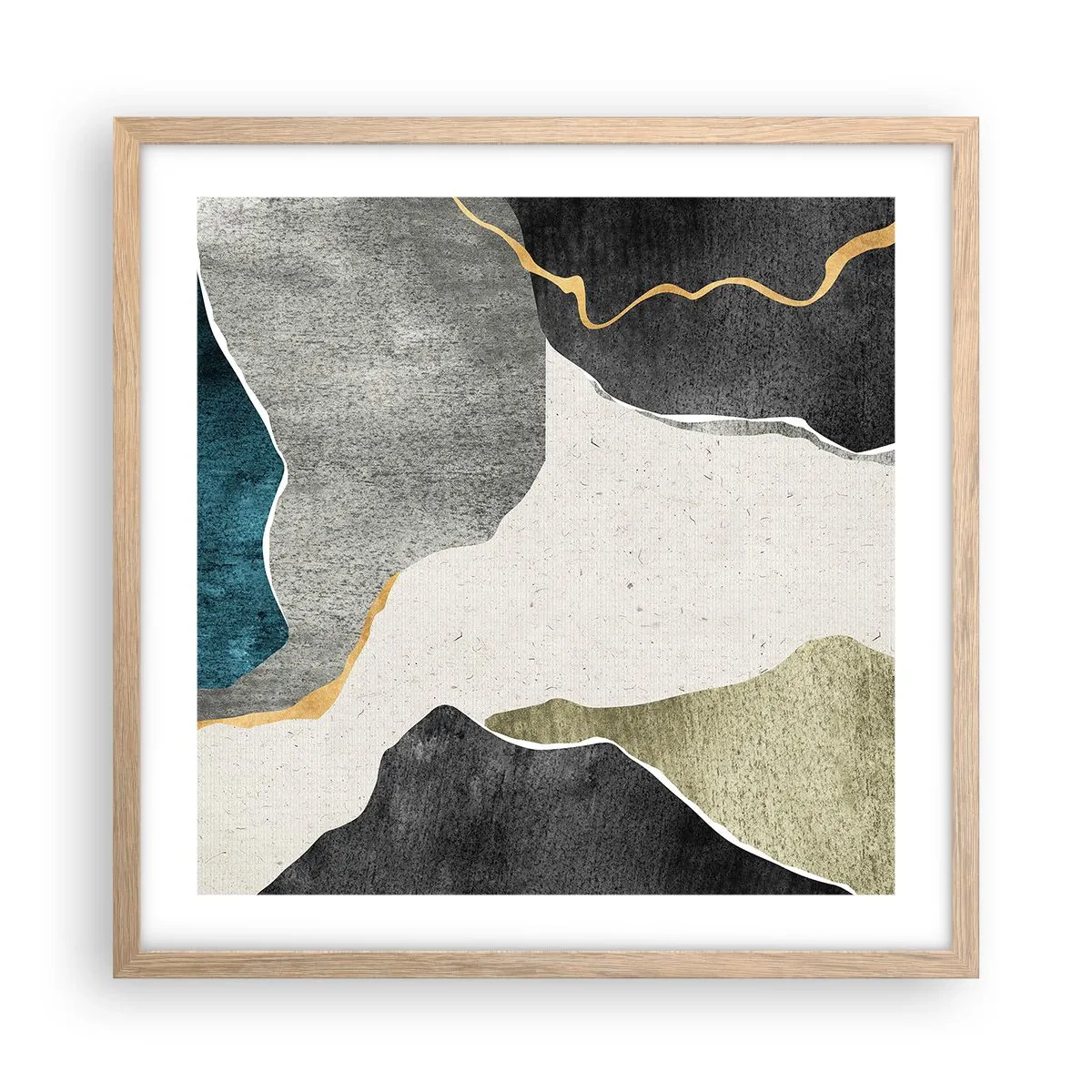 Póster en marco roble claro - Composición en mosaico con una hebra de oro - 50x50 cm