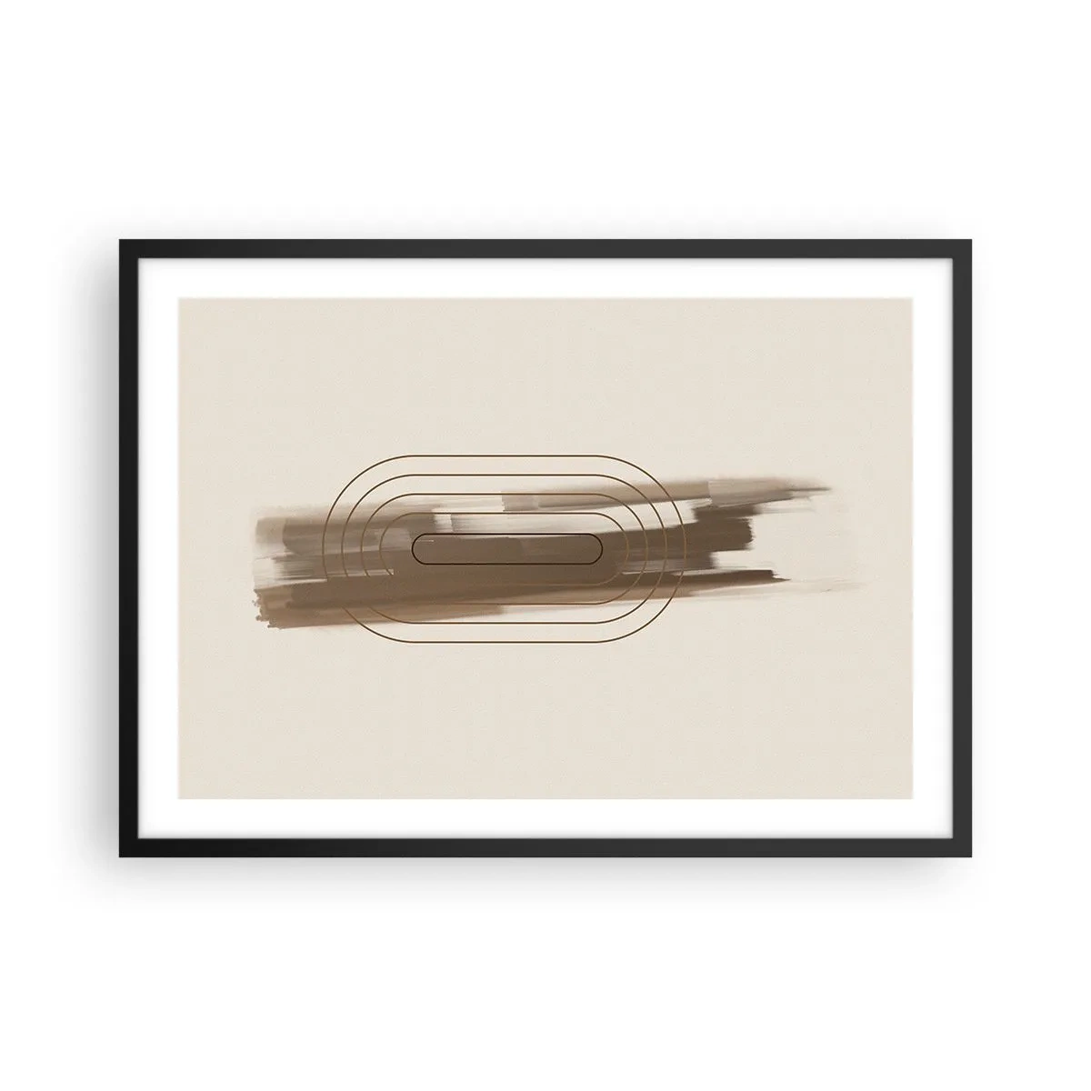 Póster en marco negro - Una composición minimalista en tonos beige y gris con un patrón geométrico. - 70x50cm - Un soplo de gris - Decoración de pared moderna para salón y dormitorio ARTTOR
