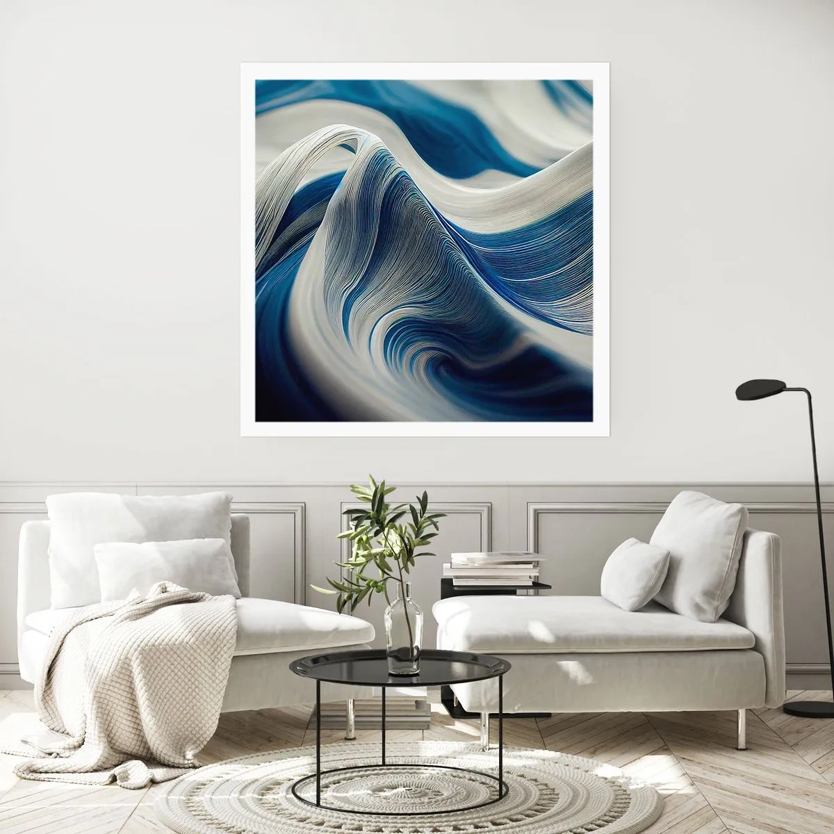 Póster - Fluidez de azul y blanco - 50x50 cm
