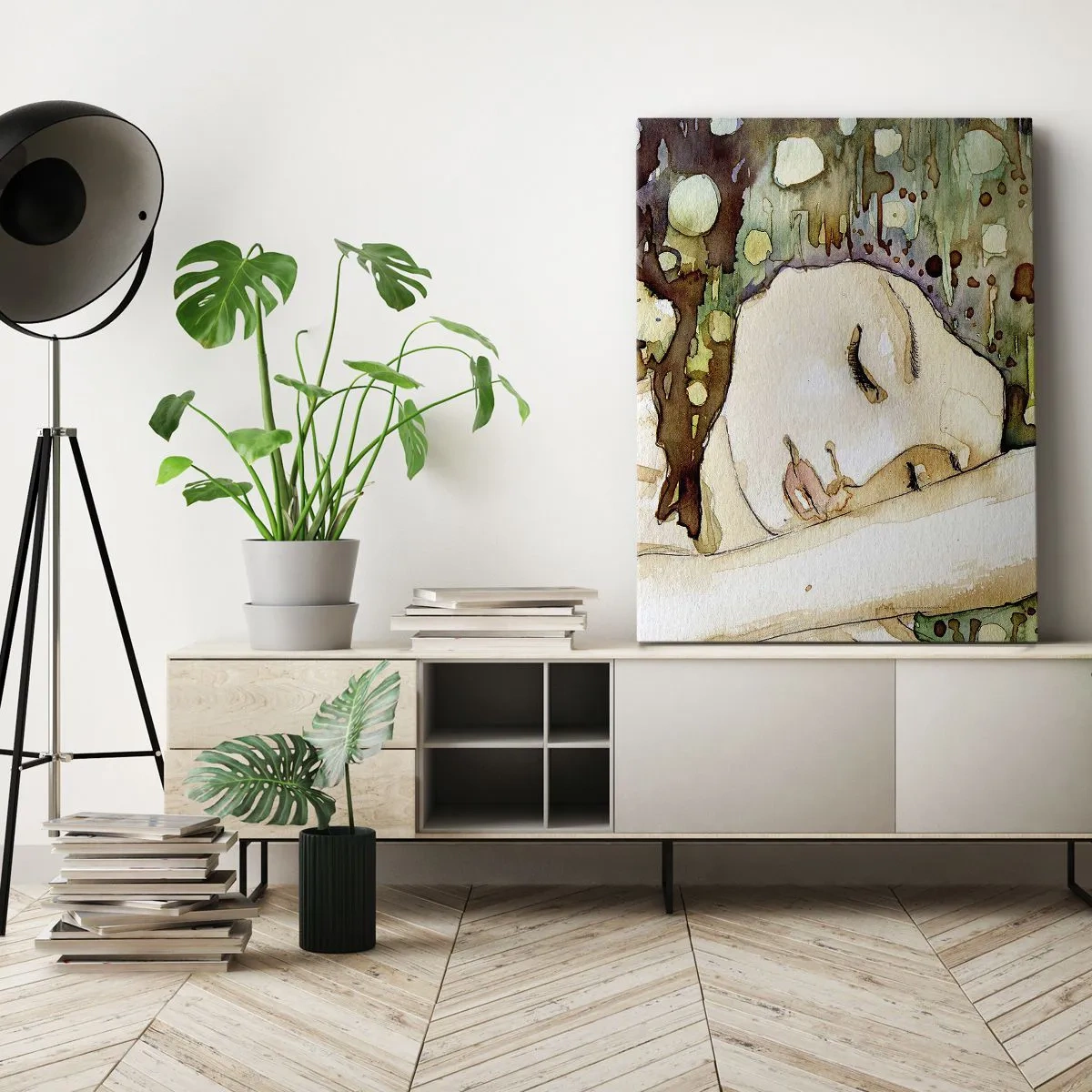 Cuadro sobre lienzo - Impresión de Imagen - Sueño esmeralda y violeta - 65x120 cm