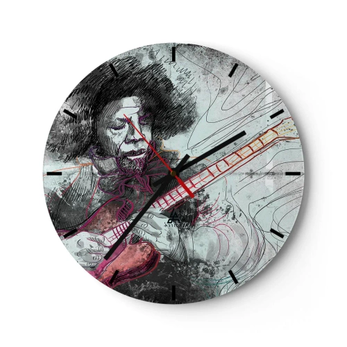 Reloj de pared - Reloj de vidrio - Motivo artístico de guitarrista en tonos pastel. - 30x30cm - Volando con la música - Decoración de pared moderna para salón, cocina y dormitorio ARTTOR