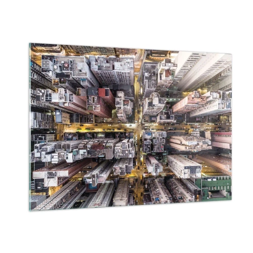 Cuadro sobre vidrio - Impresiones sobre Vidrio - Una vista de pájaro de la metrópolis - 100x70cm - Saludos desde Hong Kong - Decoración de pared moderna para salón y dormitorio ARTTOR