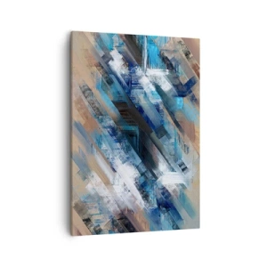 Cuadro sobre lienzo - Impresión de Imagen - Composición abstracta con líneas diagonales azules. - 50x70cm - En una inclinación azul - Decoración de pared moderna para salón y dormitorio ARTTOR