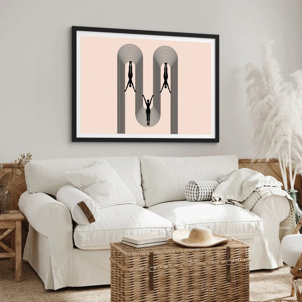 Póster en marco negro - Siluetas geométricas sobre un fondo beige - 70x50cm - Al revés, o no - Decoración de pared moderna para salón y dormitorio ARTTOR