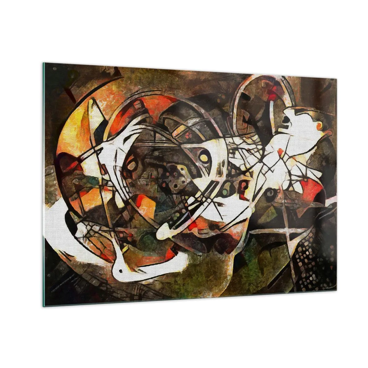 Cuadro sobre vidrio - Impresiones sobre Vidrio - Pintura abstracta con círculos y líneas dinámicas. - 100x70cm - ¿Oyes el movimiento? - Decoración de pared moderna para salón y dormitorio ARTTOR