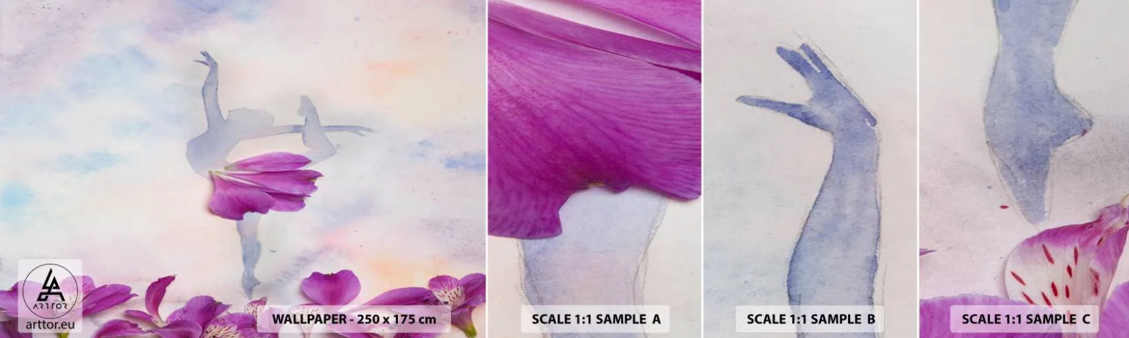 Muestra De Fotomural Standard Eco - Suave como una flor - Abstracción, Bailarina, Bailar - 100x30 cm