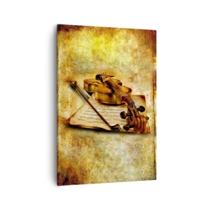 Cuadro sobre lienzo - Impresión de Imagen - Un violín con partitura sobre un fondo vintage en tonos cálidos. - 70x100cm - Se necesita un virtuoso de inmediato - Decoración de pared moderna para salón y dormitorio ARTTOR