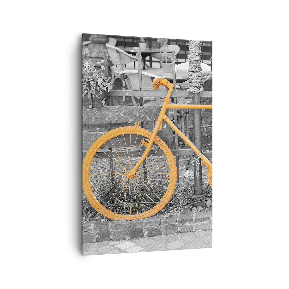 Cuadro sobre lienzo - Impresión de Imagen - Fotografía artística de una bicicleta amarilla sobre un fondo blanco y negro. - 80x120cm - Sigue, yo esperaré aquí - Decoración de pared moderna para salón y dormitorio ARTTOR