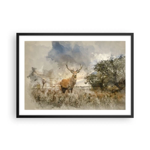 Póster en marco negro - Un ciervo en un entorno natural en estilo acuarela. - 70x50cm - Dignidad - fuerza - encanto - Decoración de pared moderna para salón y dormitorio ARTTOR