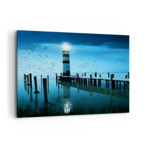 Cuadro sobre lienzo - Impresión de Imagen - El faro del muelle iluminado por la noche. - 120x80cm - Sin miedo a la oscuridad - Decoración de pared moderna para salón y dormitorio ARTTOR