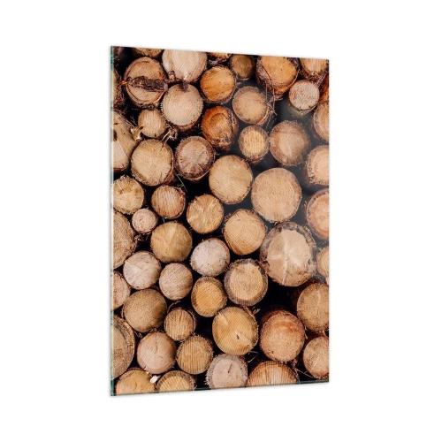 Cuadro sobre vidrio - Impresiones sobre Vidrio - Troncos de árboles dispuestos verticalmente con anillos de crecimiento visibles - 50x70cm - Un nuevo comienzo - Decoración de pared moderna para salón y dormitorio ARTTOR