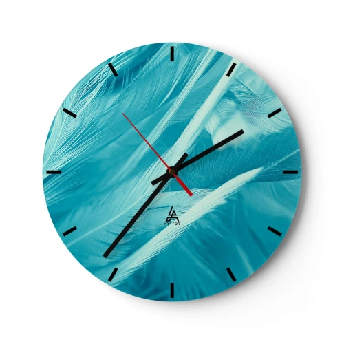 Reloj de pared - Reloj de vidrio - Plumas azules en una toma delicada - 30x30cm - Un manto real  - Decoración de pared moderna para salón, cocina y dormitorio ARTTOR