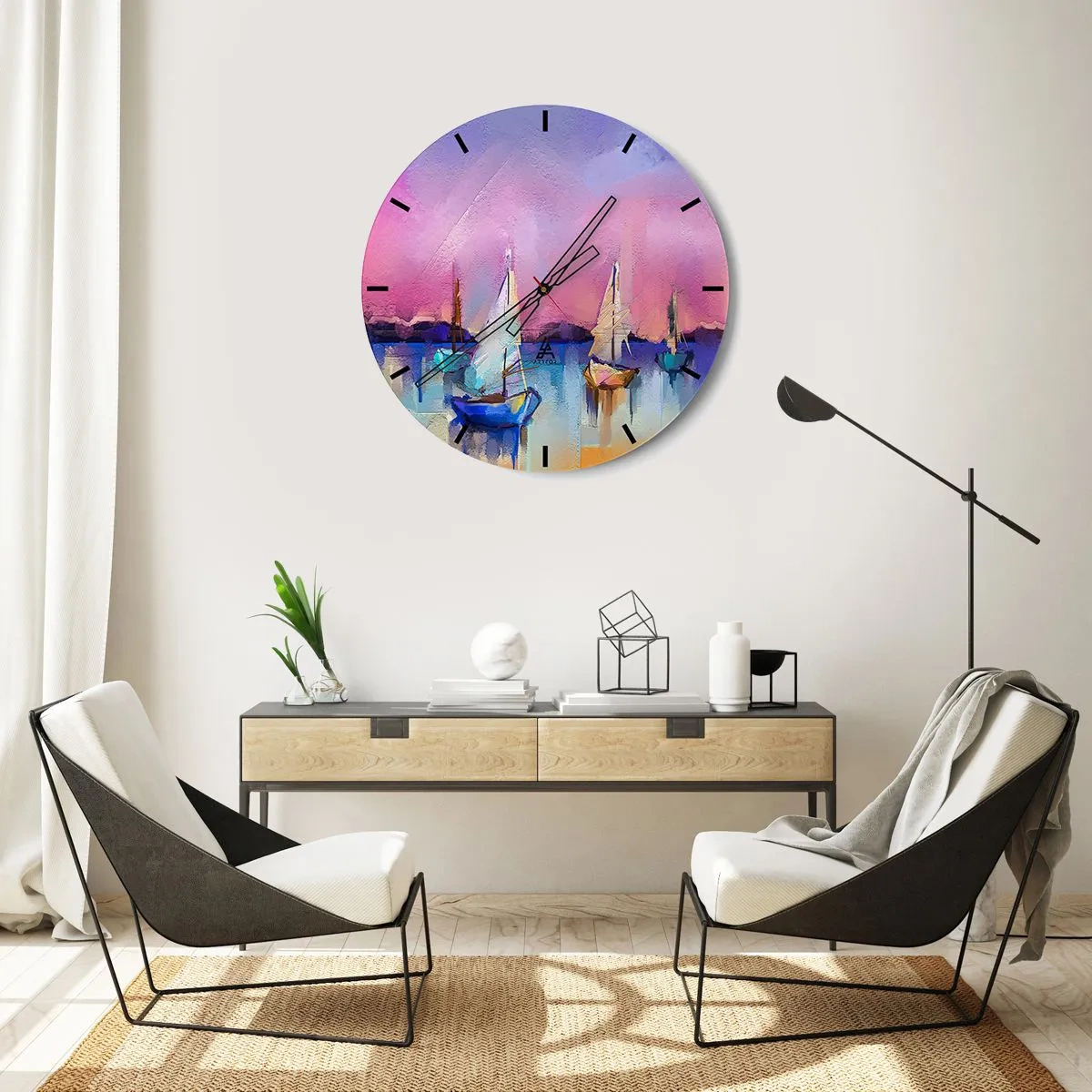 Reloj de pared - Reloj de vidrio - Dirección alta mar - 40x40 cm