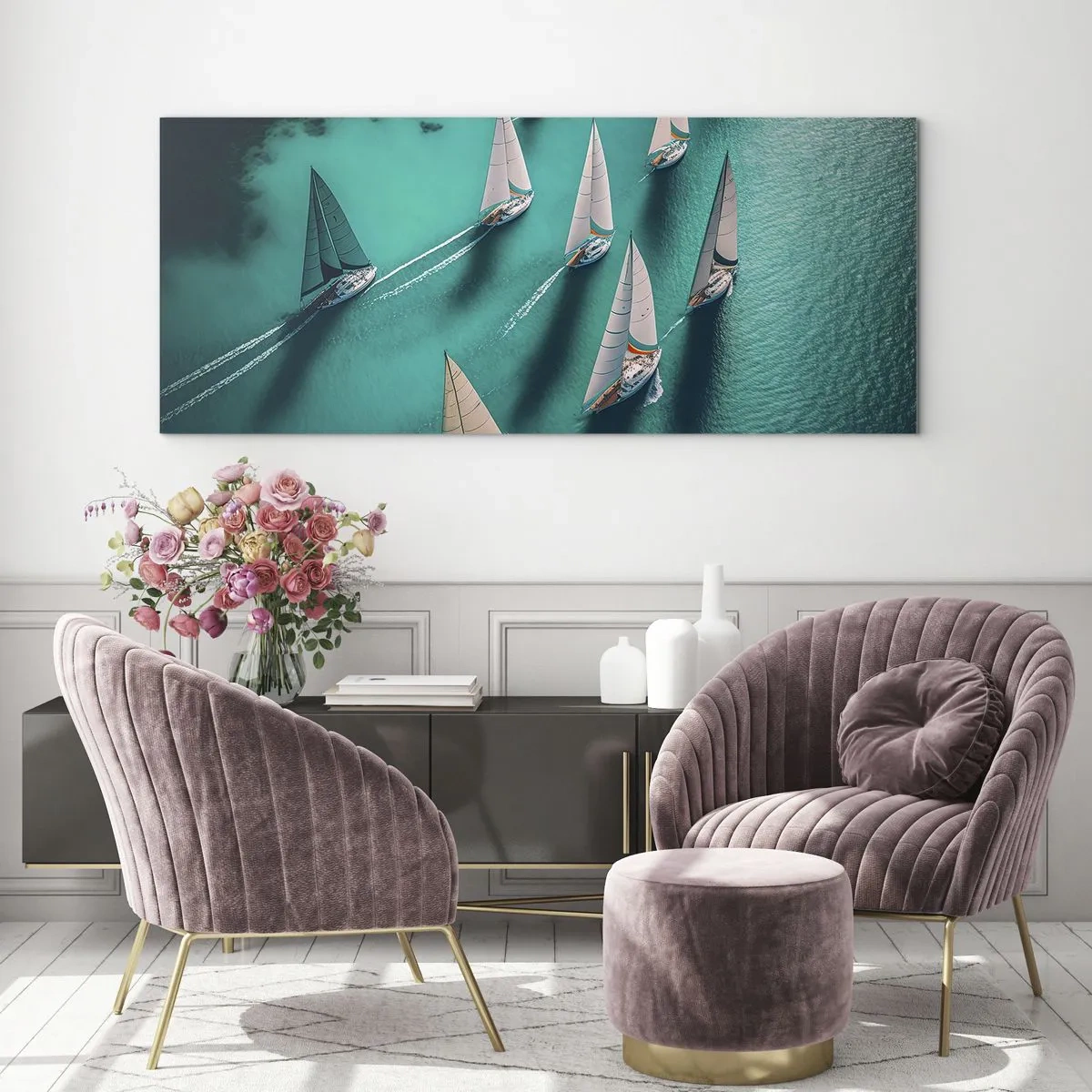 Cuadro sobre vidrio - Impresiones sobre Vidrio - En competición con el viento - 100x40 cm