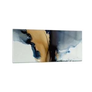 Cuadro sobre vidrio - Impresiones sobre Vidrio - Una composición abstracta en tonos azul marino y dorado. - 120x50cm - Tras el telón - Decoración de pared moderna para salón y dormitorio ARTTOR