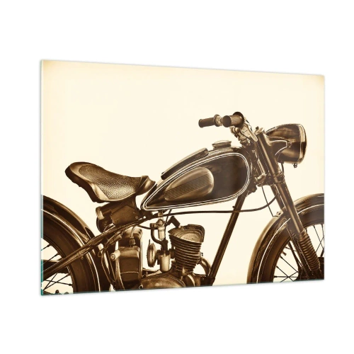 Cuadro sobre vidrio - Impresiones sobre Vidrio - Elegante motocicleta retro en tonos sepia sobre un fondo claro. - 100x70cm - Añoranza de los clásicos - Decoración de pared moderna para salón y dormitorio ARTTOR
